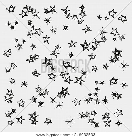 Set Of Stars Isoltaed On White Background. Pattern For Adult Coloring Book. Hand Drawn, Ethnic, Retro, Doodle, Zentangle Design Elements. Made By Trace From Sketch. Vector Illustration