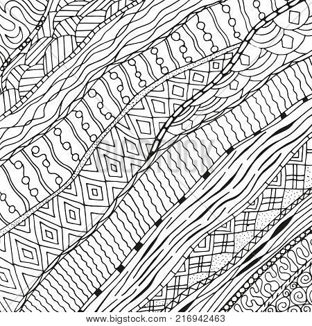 Abstract Pattern With Square. Coloring Book Page For Adult And Children. White and Black. Vector Illustration