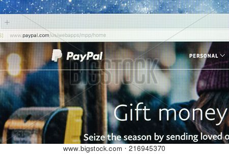 Sankt-Petersburg Russia December 5 2017: Paypal website homepage on a Apple iMac monitor screen. PayPal is an international e-commerce business allowing payments and money transfers.