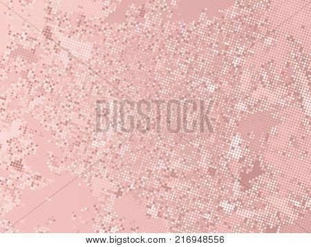 Rose Gold Sequins Texture. Abstract Halftone Background. Vector Golden Pattern Of Round Elements