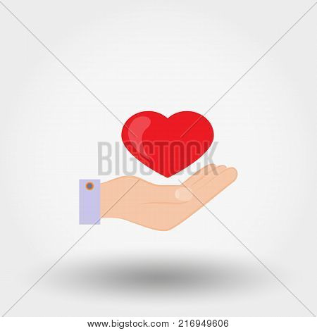 Heard in a hand. Charity, mercy. Icon for web and mobile application. Vector illustration on a white background. Flat design style.