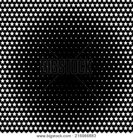 Halftone effect with stars on dark background.