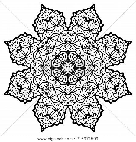 Flower Mandala. Vintage decorative elements. Oriental pattern, vector illustration. Coloring book page. Islam, Arabic, Indian, moroccan spain turkish mystic ottoman motifs