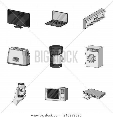 Kitchen appliances monochrome icons in set collection for design.Home appliances and equipment vector symbol stock  illustration.