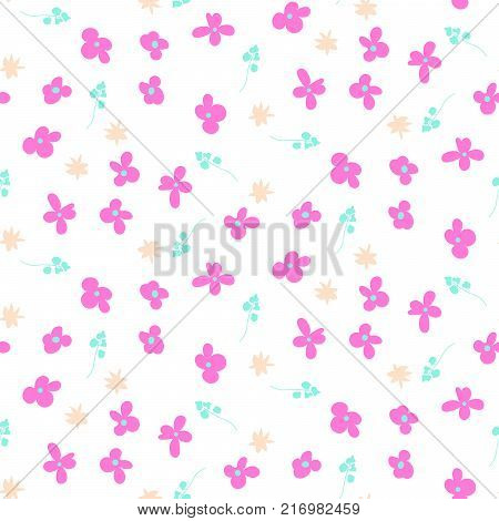 Millefleur pink small abstract seamless pattern. Floral pink stylized repeating vector ornament.