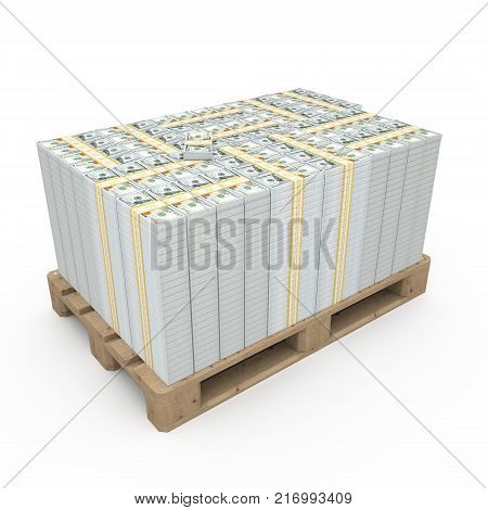 3d rendering packs of US dollars on a pallet