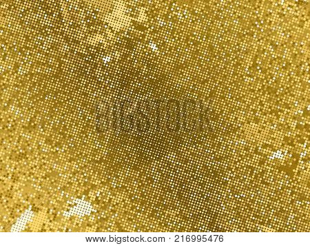 Gold Sequins Texture. Abstract Halftone Background. Vector Golden Pattern Of Round Elements