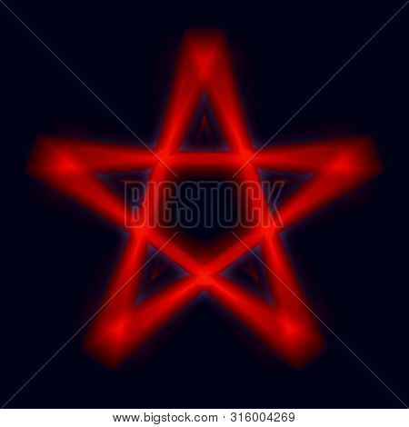 Reversed Pentagram Symbol. Wiccan Symbols Of Sulfur. Blood Red Runic Spell Circle. Satanic Sign, Mag