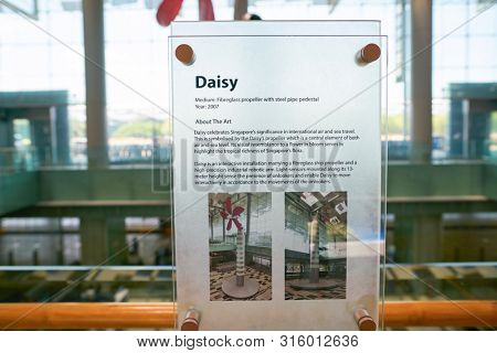 SINGAPORE - CIRCA APRIL, 2019: close up shot of Daisy information plate at Singapore Changi Airport.