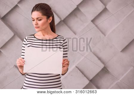Woman Holding A White Banner Without Text