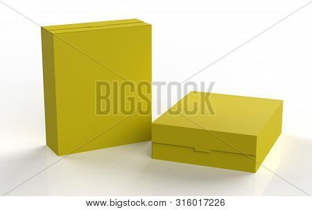 Realistic Blank Cardboard Packaging Boxes Mock Up Isolated On White Background. Can Be Use For Medic