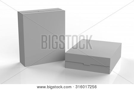 Realistic Blank Cardboard Packaging Boxes Mock Up Isolated On White Background. Can Be Use For Medic