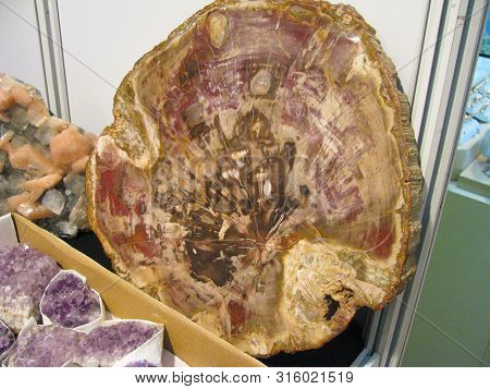 Mineral, Semi-agate Gemstone, Polished Section, Close Up
