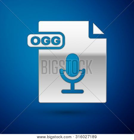 Silver Ogg File Document. Download Ogg Button Icon Isolated On Blue Background. Ogg File Symbol. Vec