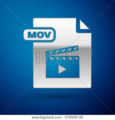 Silver Mov File Document. Download Mov Button Icon Isolated On Blue Background. Mov File Symbol. Aud