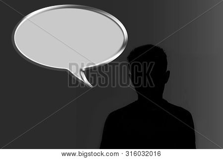 Silhouette Of A Male Human Figure With A Chat Icon Raising From His Head.