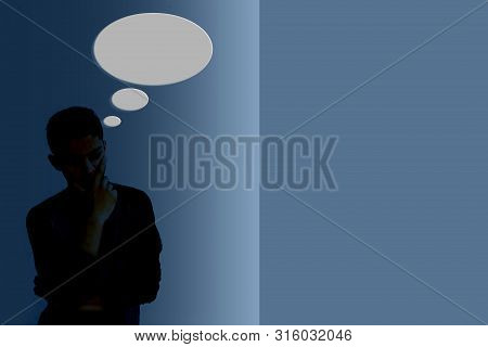 Silhouette Of A Male Human Figure With A Chat Icon Raising From His Head.