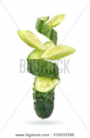 Green Slicesliced Cucumber Isolated On White  Background