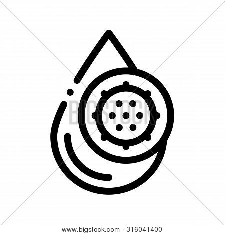 Liquid Drop With Germ Water Treatment Vector Icon Sign Thin Line. Unhealthy Microbe, Water Treatment