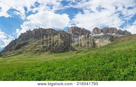 Beautiful View Of The Sella Group (gruppo Del Sella). Italian Alps, Trentino Alto-adige