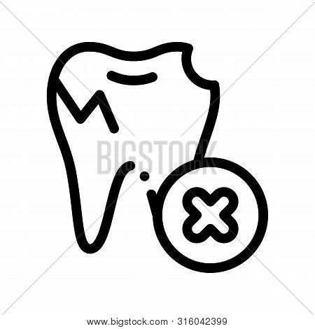 Dentist Stomatology Unhealthy Tooth Vector Icon Sign Thin Line. Caries And Debris Bad Tooth Linear P