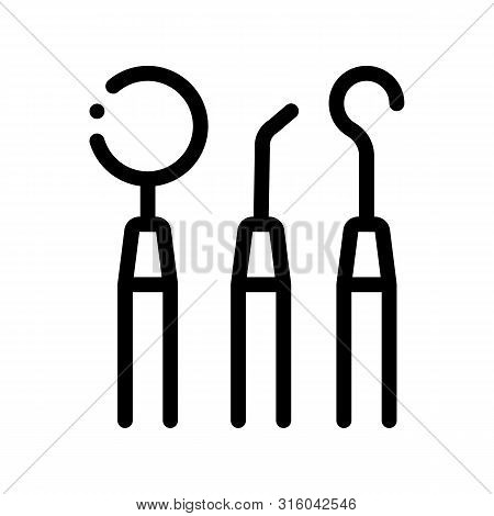 Dentist Stomatology Equipment Tool Icon Sign Thin Line. Angled And Bayonet Probe Tool Device Linear 