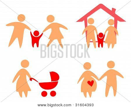 Perheen joukko kuvakkeita