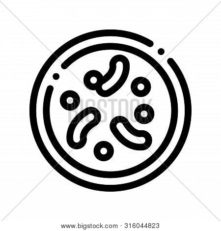 Illness Disease Bacteria Vector Thin Line Icon. Unhealthy Bacteria Parasite In Flask Linear Pictogra
