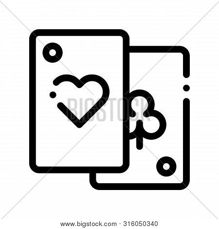 Game Element Cards Thin Line Sign Icon. Detail Of Table Or Adult Gamble Game Pocker, Playing Gaming 