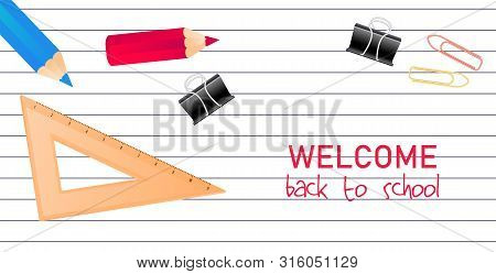 Love To Study Quote With School Supplies On Letters Background Horizontal Web Banner