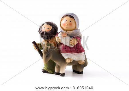 Figures Representing Nativity Scene Isolated On White Background.jesus,maria And Jose