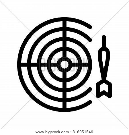 Interactive Kids Game Darts Vector Thin Line Icon. Baby Pub Bar Play Game With Dart And Board Childr
