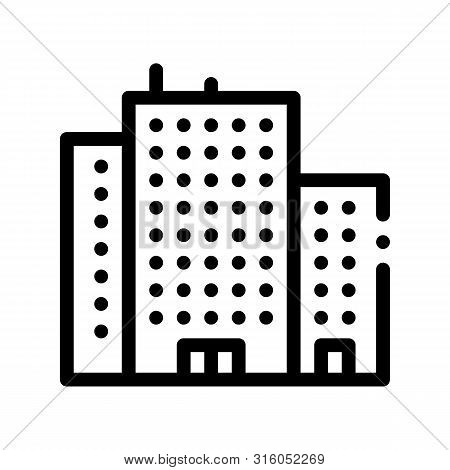 Tenement House Skyscraper Thin Line Icon. Skyscraper Building Collective Housing Linear Pictogram. M