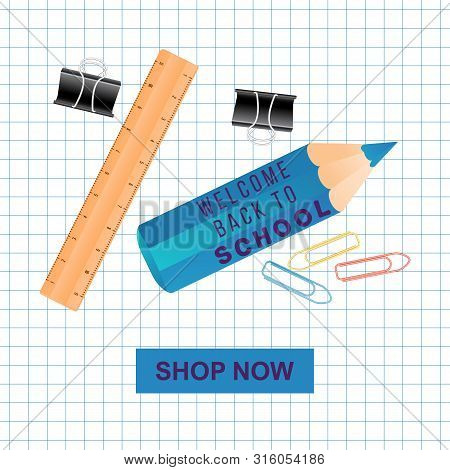 Notebook Copybook Grid Paper Note, Colorful Pencil With Quote Welcome Back To School, And School Sup