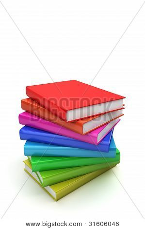 흰색 배경, 트위스트 보기에 다채로운도 서의 스택