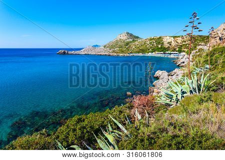Ladiko Beach And Anthony Quinn Bay Aerial Panoramic View In Rhodes Island In Greece