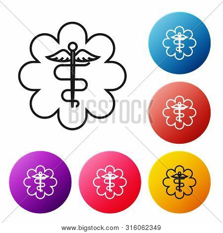 Black Line Emergency Star - Medical Symbol Caduceus Snake With Stick Icon Isolated On White Backgrou