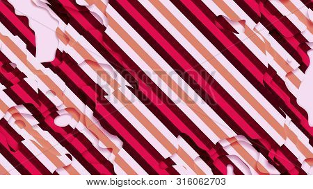 3d Landscape Paper Cut Style. Curved Shapes With Pink White Stripes. Abstract Geometric Lines Patter