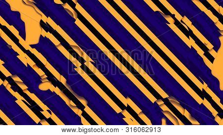 3d Landscape Paper Cut Style. Curved Shapes With Yellow, Blue Stripes. Abstract Geometric Lines Patt