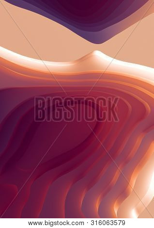 Vertical A4 Banner 3d Landscape Paper Cut Style. Curved Shapes With Sunset Color Gradients. Abstract