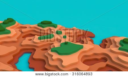 3d Landscape Paper Cut Style. Blank Space. Curved Shapes With Green Brown Natural Color. Abstract Ge