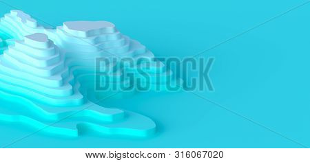 Wide 3d Landscape Paper Cut Style, Curved Shapes With Blue Gradients, Blank Space, Abstract Geometri