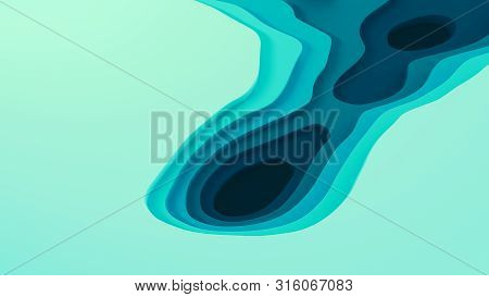 3d Landscape Paper Cut Style, Curved Shapes With Blue Gradients, Layer, Blank Space, Abstract Geomet