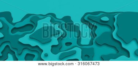 Wide 3d Landscape Paper Cut Style, Curved Shapes With Blue Gradients, Abstract Geometric Lines Patte