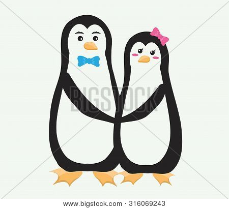 Two Penguins On A White Background. Vector Illustration.