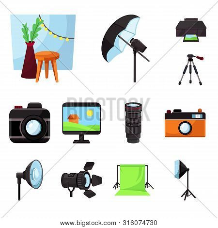 Vector Illustration Of Studio And Photo Sign. Collection Of Studio And Equipment Stock Symbol For We