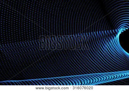 Illustration In 3 D Or Representation In 3 D. Lights Forming Patterns On Black Background. Resource 