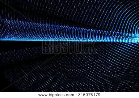 Illustration In 3 D Or Representation In 3 D. Lights Forming Patterns On Black Background. Resource 