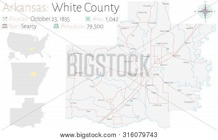 Large And Detailed Map Of White County In Arkansas, Usa.
