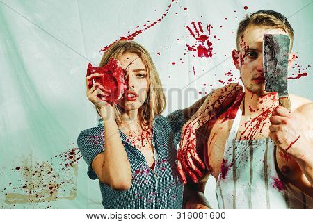 Couple In Blood. Human Internal Organ Trade. Zombie. Medical Transplantation. Cannibalism. Donation 